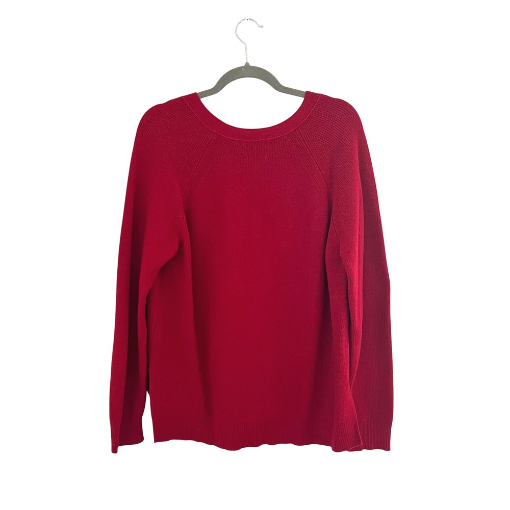 Massimo Dutti Wool Blend V Neck Red Knit Sweater Italian Yarn Womens L - Picture 3 of 9
